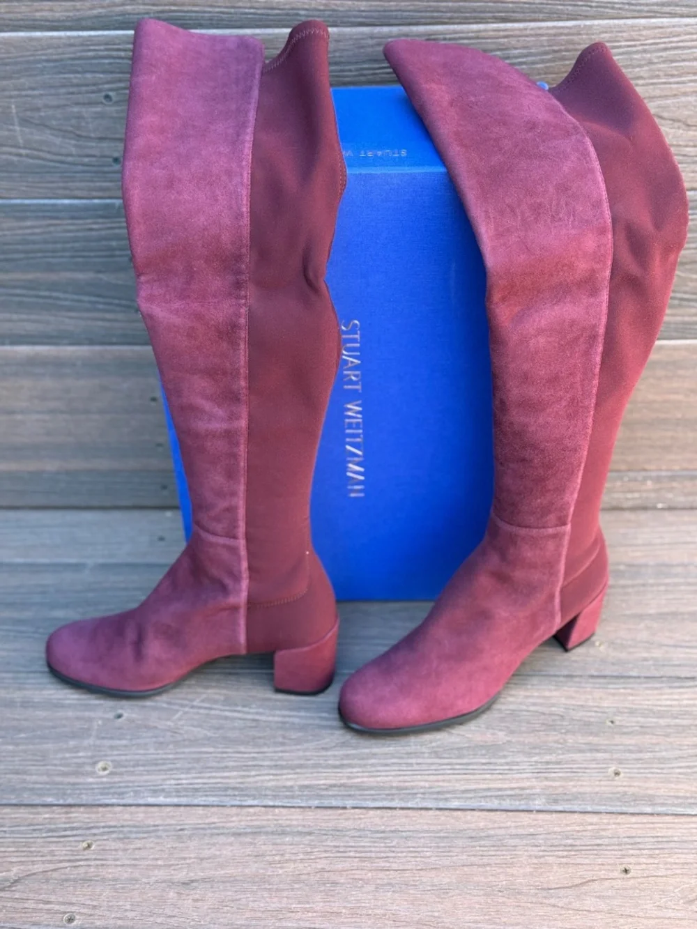Stuart Weitzman 5050 block heel OTK cabernet boot size 7.5M